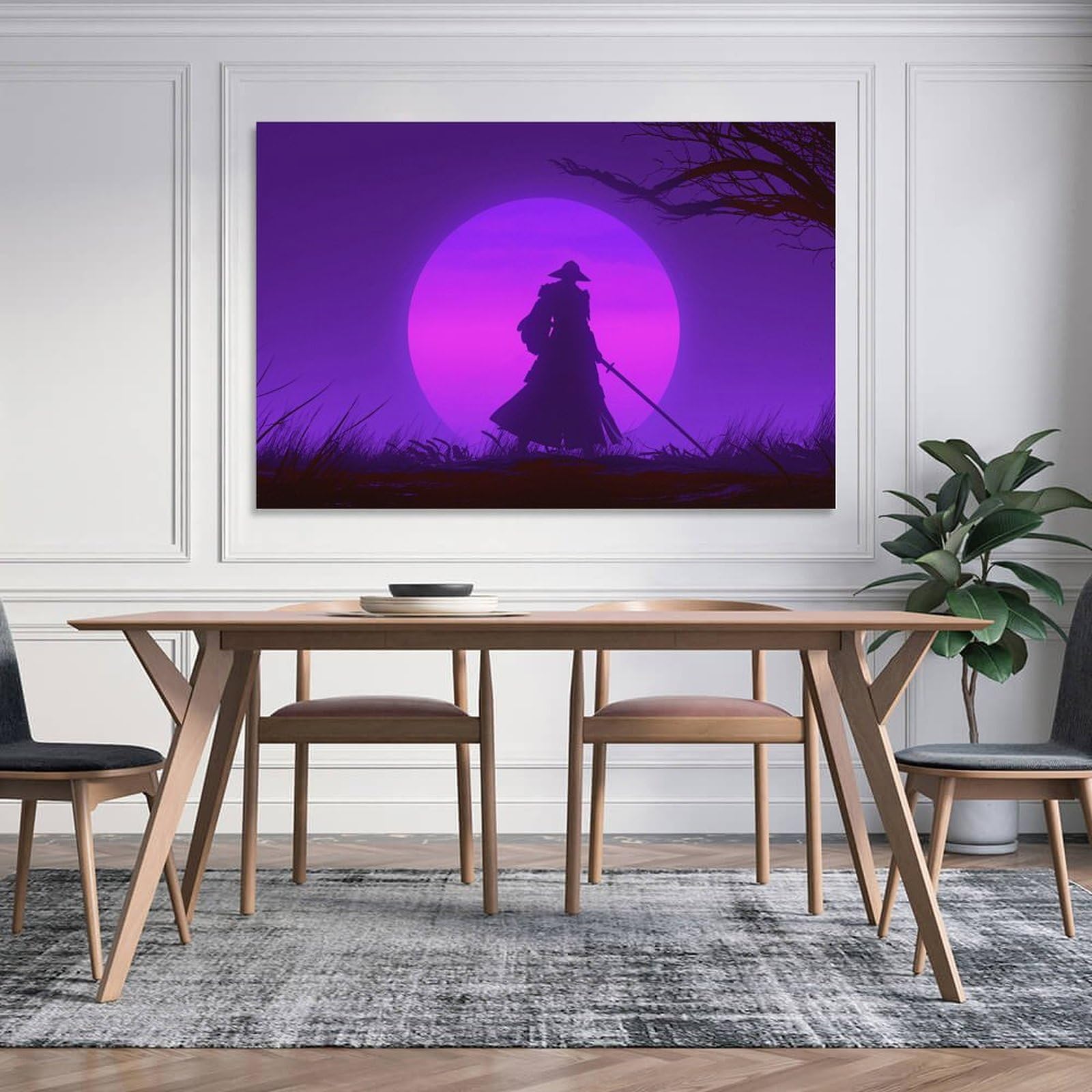 Purple Neon Cool Synthwave Minimalist Japanese Samurai Poster